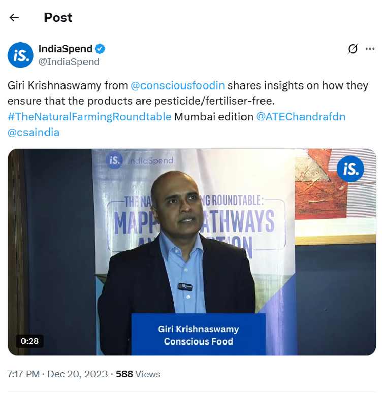 Giri Krishnaswamy from @consciousfoodin shares insights on how they ensure that the products are pesticide/fertiliser-free.