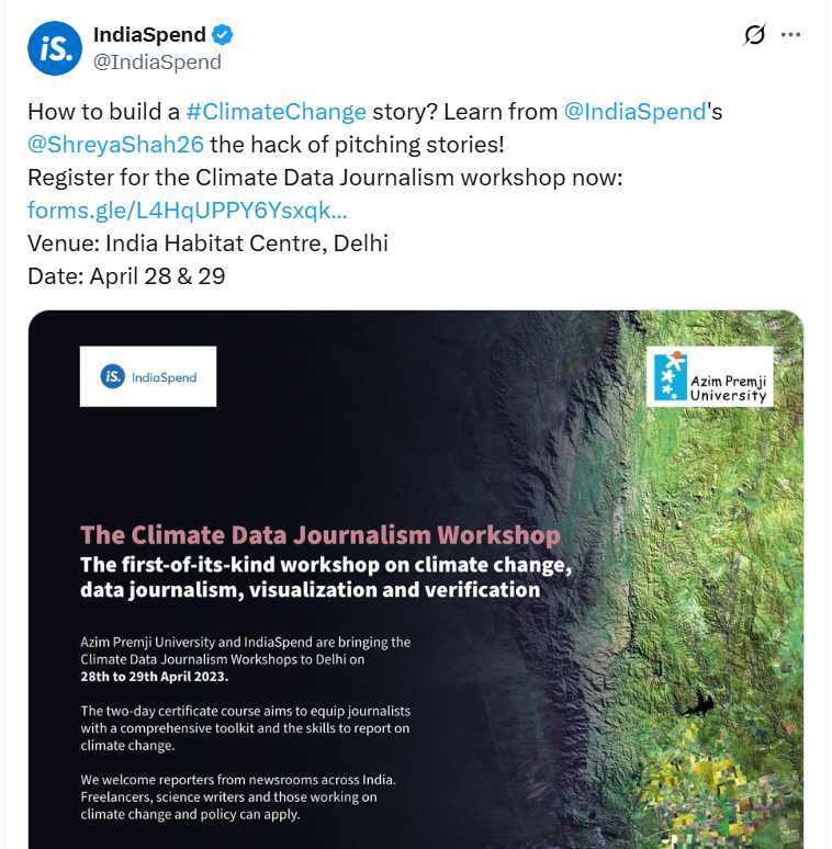 How to build a #ClimateChange story? Learn from @IndiaSpend 's @ShreyaShah26 the hack of pitching stories!