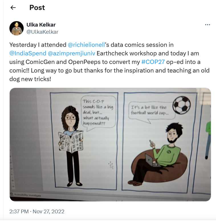I attended @richielionell 's data comics session in @IndiaSpend @azimpremjiuniv Earthcheck workshop