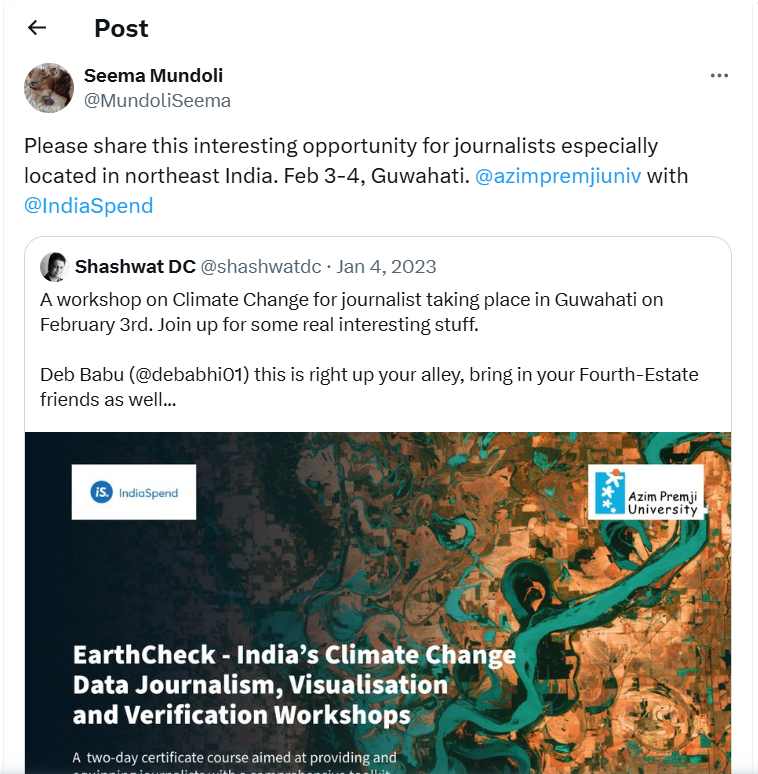 Please share this interesting opportunity for journalists especially located in northeast India. Feb 3-4, Guwahati.