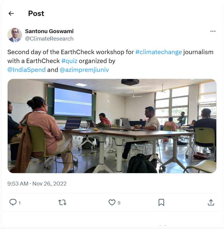 Second day of the EarthCheck workshop for #climatechange journalism with a EarthCheck #quiz organized