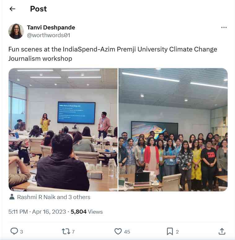 the IndiaSpend-Azim Premji University Climate Change Journalism workshop